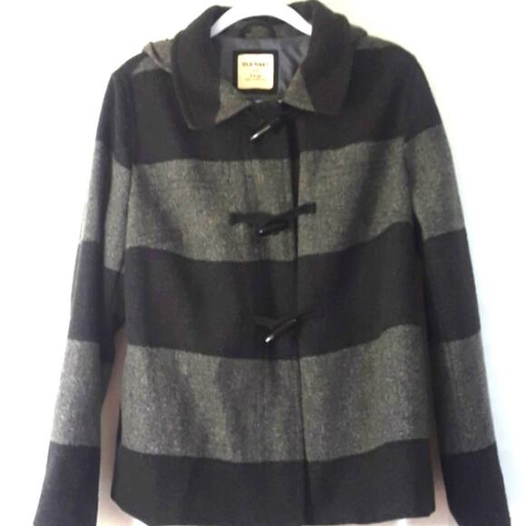 Old Navy Womens Sz L Gray Lined Wool Blend Full Zip Toggle Buttons Hooded Coat - Picture 1 of 13